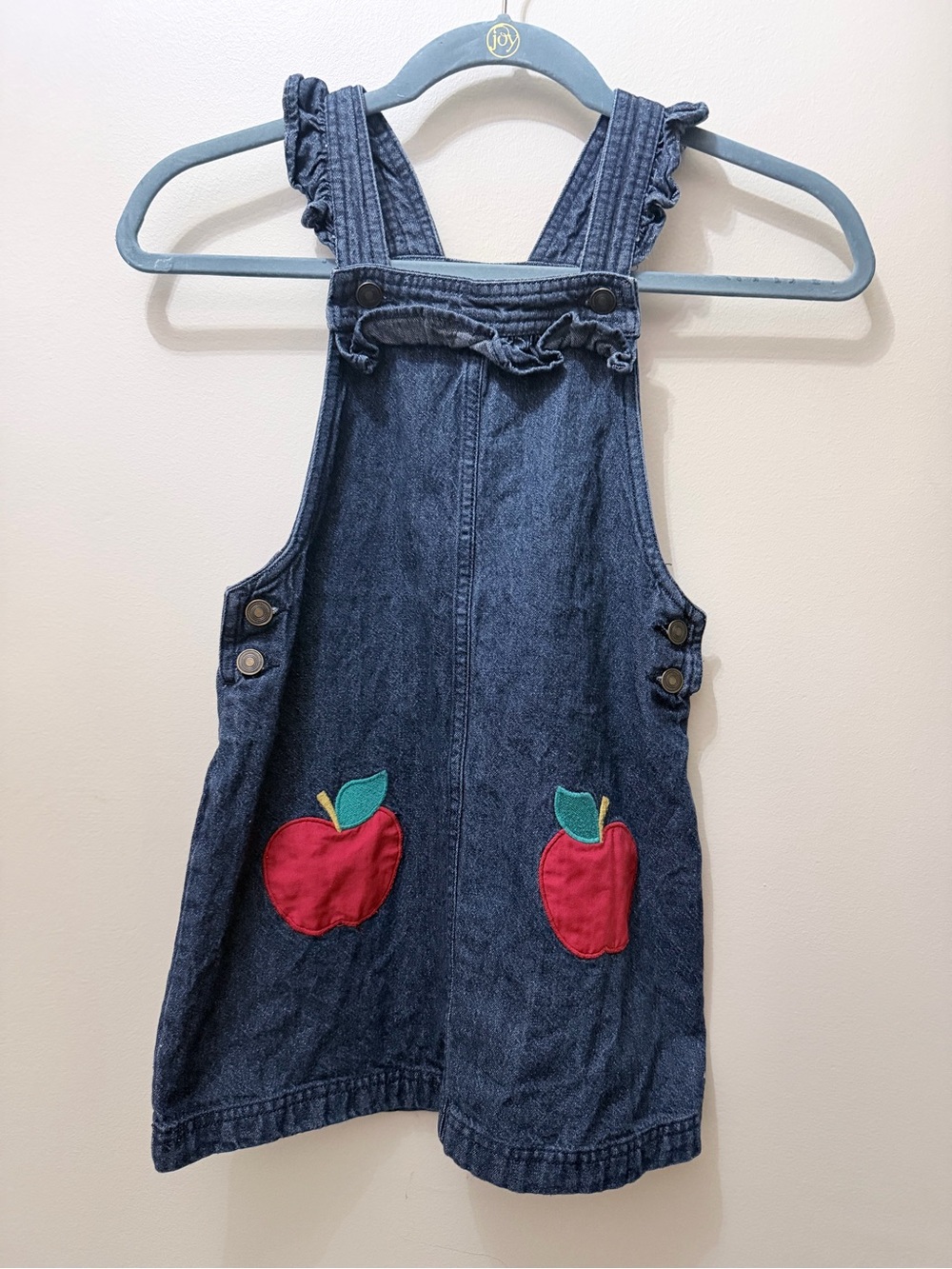 Cynthia Rowley Blue Denim Apples Fall Back To Skl Overall Jumper Dress Ruffled 7